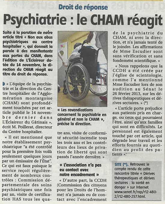 Actualités Psychiatrie Droit De Réponse - 